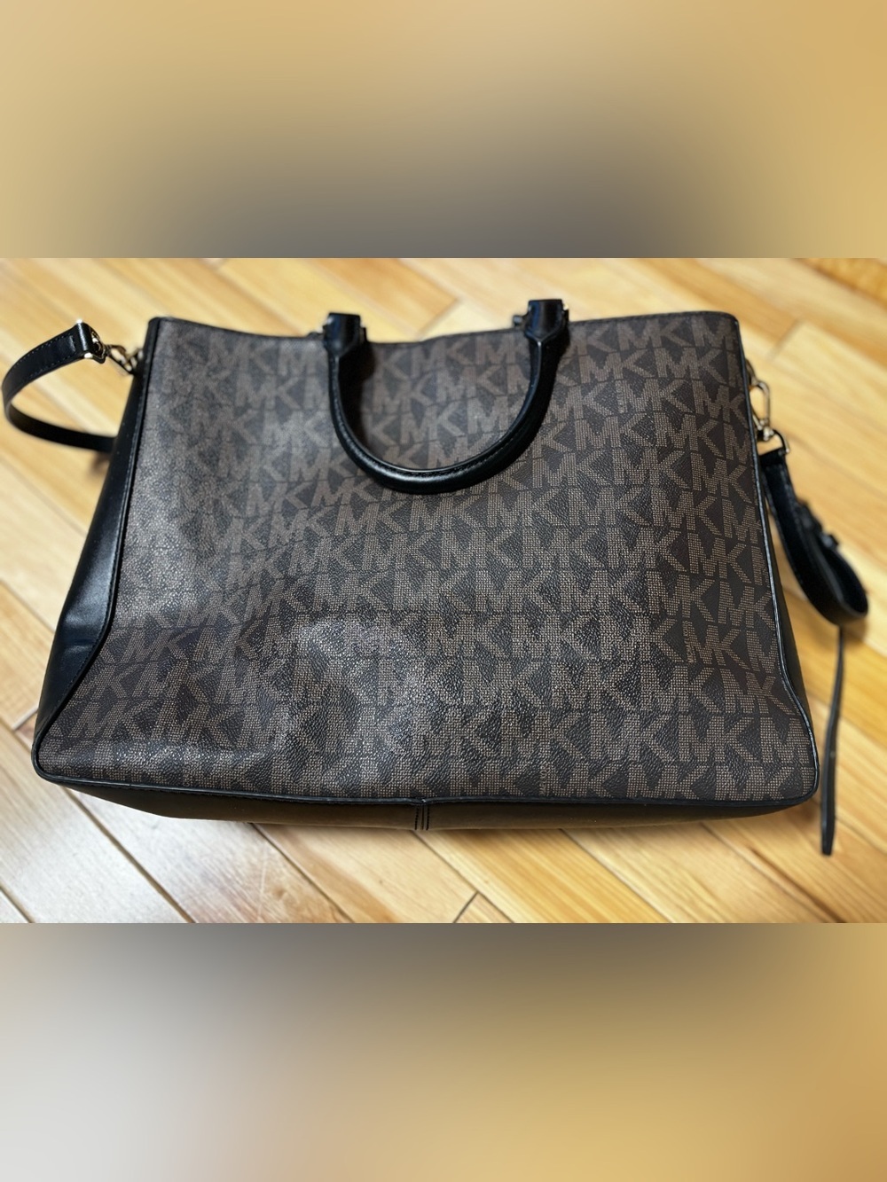 Michael Kors Brown and Black MK Logo Satchel - Picture 6 of 8